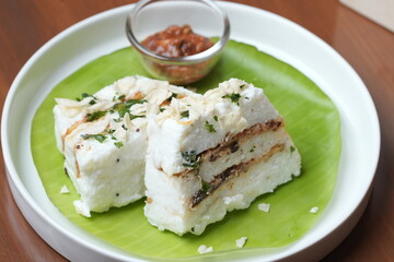 Curd Rice Cake in Banana Leaf with Pickle