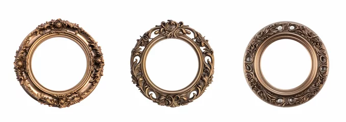 Fotobehang Three round picture frames in in Art Nouveau style. Set of bronze photo frames on the white background. Edited AI illustration. © Lunstream