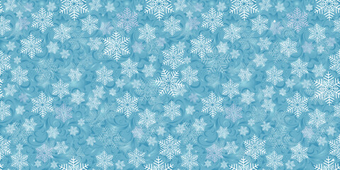 Vector blue seamless christmas pattern with vintage white snowflakes,