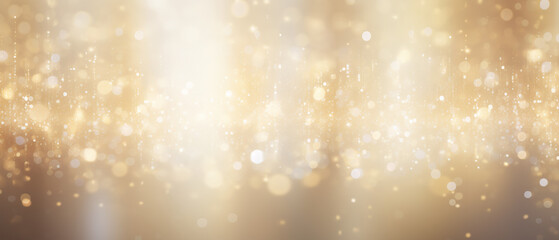 Golden Christmas baubles on a shimmering background with twinkling lights and a warm, festive glow