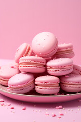 Fototapeta na wymiar pink macarons topped with sprinkles on a plate