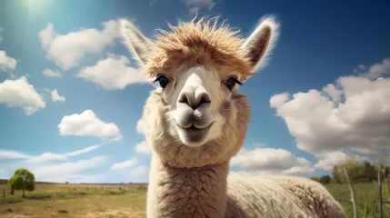 Abwaschbare Fototapete Lama llama in the grass