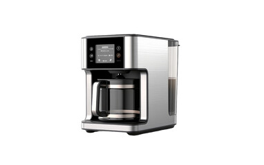 Metallic Shiny Smart Coffee Maker Isolated on Transparent Background PNG.