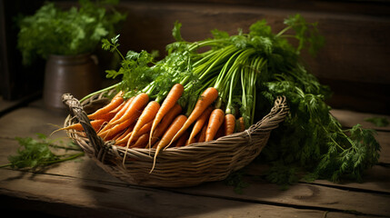 Young carrots in a wicker basket