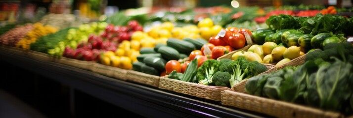 Obraz premium Blurred and vibrant out of focus view of a bright interior in a large open grocery store