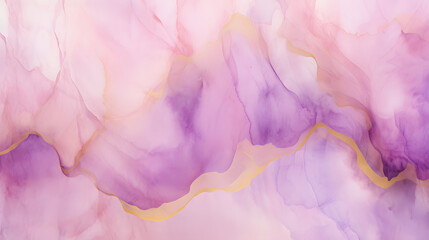 Abstract watercolor paint background illustration - Pink purple color and golden lines texture...