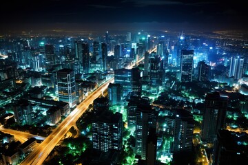 Obraz premium Gorgeous blurred night cityscape with lights as background for creative design projects