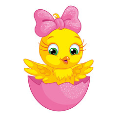 Cartoon vector illustration of Easter egg with chicken