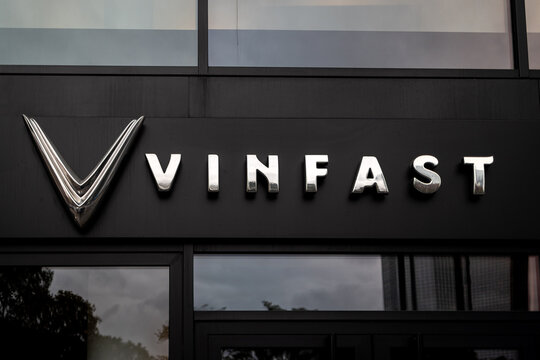 frankfurt, hesse., germany - 26 10 2023: a sign of vinfast car manufacturer
