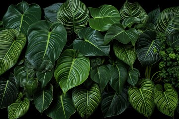 Fototapeta premium Enchanting green leaves of a tropical forest in a mesmerizing low light background setting