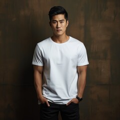 Handsome asian male wearing blank empty t-shirt