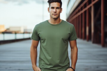 Fototapeta premium Handsome asian male wearing blank empty t-shirt