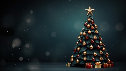 Festive Christmas Tree with Sparkling Ornaments and Gifts Background