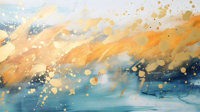 Art and Gold color with golden paint and sequins. Very beautiful abstraction. Multi-coloured spot, acrylic paint, modern art, hand drawn painting background. generative AI.