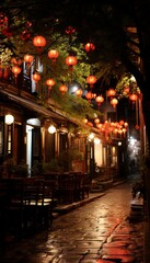 Fototapeta na wymiar Enchanting chinese new year garden with illuminated lanterns, evoking wonder and enchantment