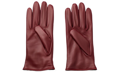 Maroon Vegan Leather Gloves Isolated On Transparent Background PNG.