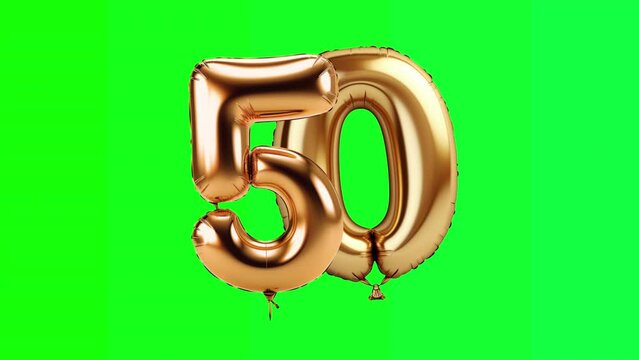 Gold balloon Number 50 ,Green Screen, Animation, motion loop, video footage, motion graphic