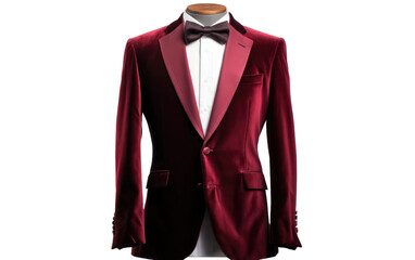 Attractive Velvet Tuxedo Isolated On Transparent Background PNG.