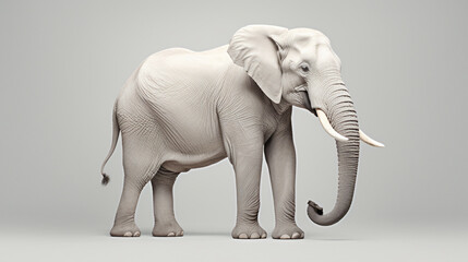 a white albino elephant, its towering form detailed against a neutral gray background, creating an elegant and timeless backdrop for presentations or promotional materials