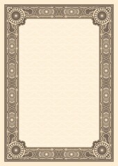 Blank form for creating certificates, diplomas or other securities and documents. Made in a classic beige style. A4 format parameters.