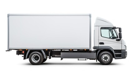 Fototapeta na wymiar illustration cargo white truck advertisement, truck side view 