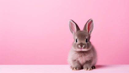 Adorable bunny rabbit with floppy ears on vibrant solid color background in studio shot