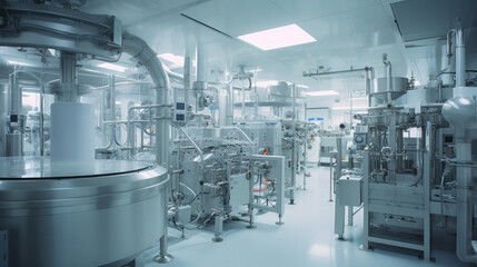 Naklejka na ściany i meble Advanced equipment inside a pharmaceutical manufacturing facility.