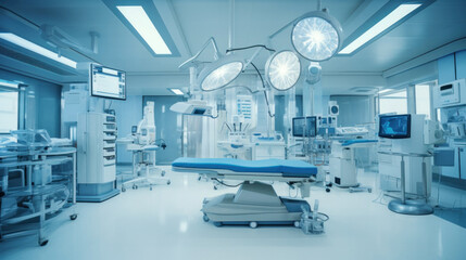 Advanced operating room with lots of equipment for surgical specialists.