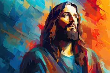 Cercles muraux Coloré Portrait of Jesus Christ. Abstract colorful background