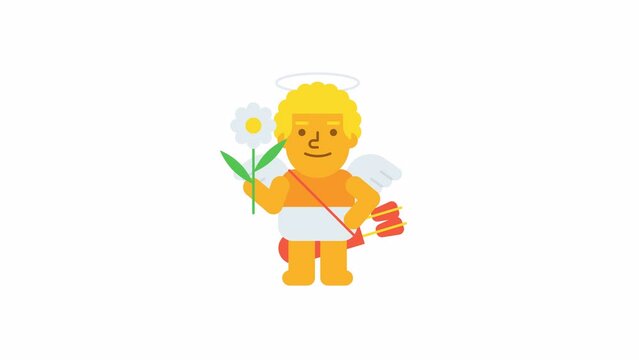 Cupid holding flower and winking. Alpha channel