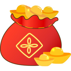 Chinese new year of   traditional red money bag full with gold ingot  Lunar New Year