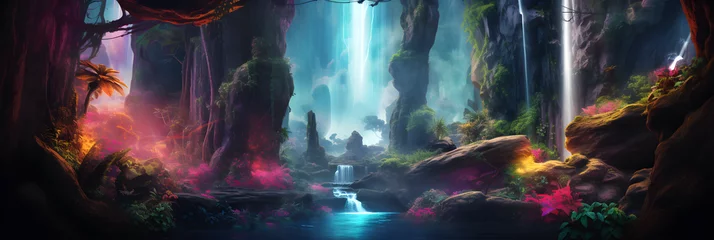 Tuinposter Grijs Colourful alien landscape showing mountains and water