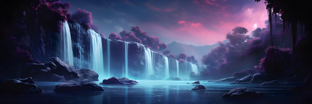 Colourful alien landscape showing mountains and water