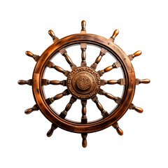 Wooden ship's steering wheel. Isolated on transparent background.