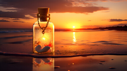 hourglass on the beach, Magic potion in a glass jar Halloween concept Close up, Luminous Night Sailboat Glass Drift Bottle Pendant Women Necklace Jewelry Gift