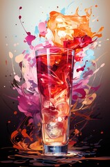 A vibrant and abstract illustration of a cocktail against a colorful background, perfect for use in advertising, menus, or party invitations