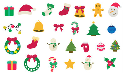 Merry christmas vector illustration. New year, merry christmas icon set, christmas pattern