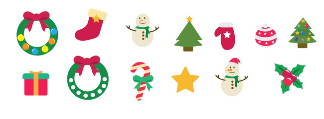 Fototapeta premium Merry christmas vector illustration. New year, merry christmas icon set, christmas pattern