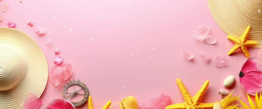 Anamorphic video summer background with sea shell and starfish.