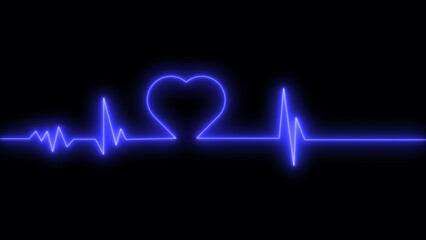 Emergency ekg monitoring. Blue glowing neon heart pulse. Heartbeat. Electrocardiogram	