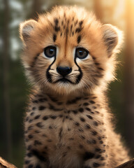 portrait of a cute cheetah cub with piercing eyes