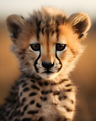 portrait of a cute cheetah cub with piercing eyes