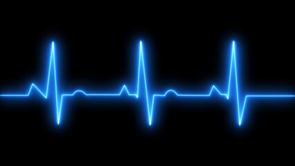 Emergency ekg monitoring. Blue glowing neon heart pulse. Heartbeat. Electrocardiogram	 - obrazy, fototapety, plakaty