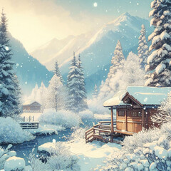 cartoon style snow scene photography turns the winter landscape into a charming playground