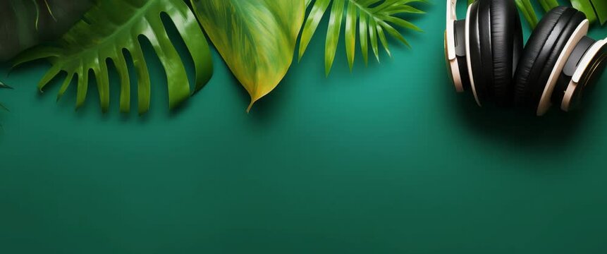 Anamorphic video summer background with tropical leaves.