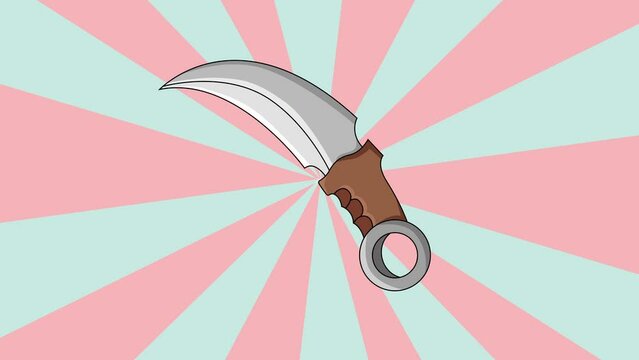 The animation forms an Indonesian Minangkabau karambit icon with a rotating background