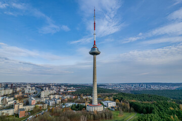 Obraz premium Aerial sunny autumn fall view of Vilnius TV Tower, Lithuania