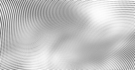 Abstract halftone wave dotted background. Futuristic twisted grunge pattern, dot, circles. Vector modern optical pop art texture for posters, business cards, cover, labels mock-up, stickers layout