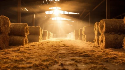 Foto op Plexiglas barn indoor with hay and straw bales © mimadeo