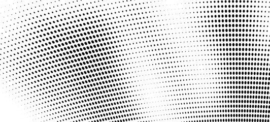 Abstract halftone wave dotted background. Futuristic twisted grunge pattern, dot, circles. Vector modern optical pop art texture for posters, business cards, cover, labels mock-up, stickers layout